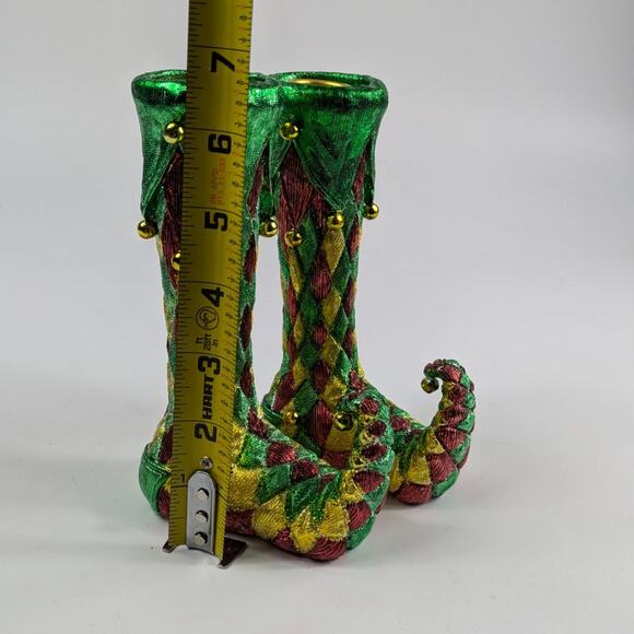 Elf Shoe Candlestick Holders 6.5" Christmas Holiday Decor Jester Mardi Gras Gold - Picture 13 of 15